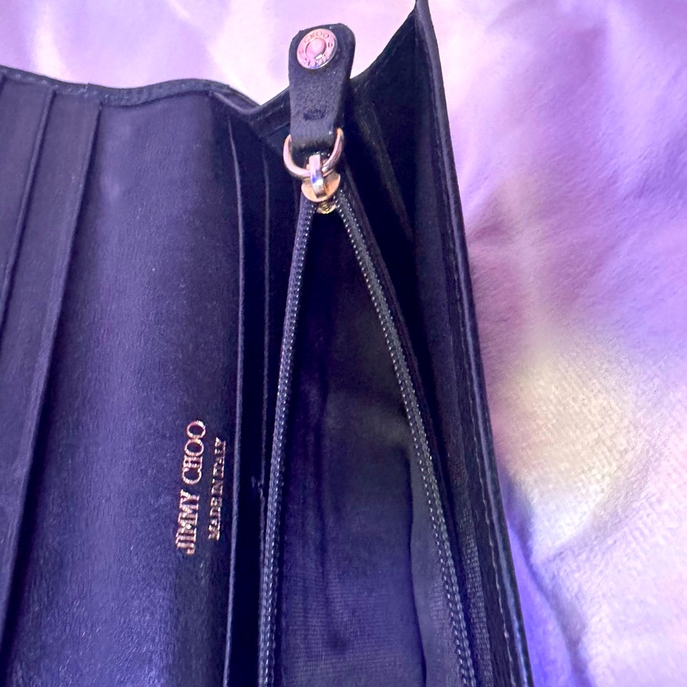 Jimmy Choo Wallet Star Studded Midnight Black Calfskin Leather Gold Stars Rare - Picture 9 of 13